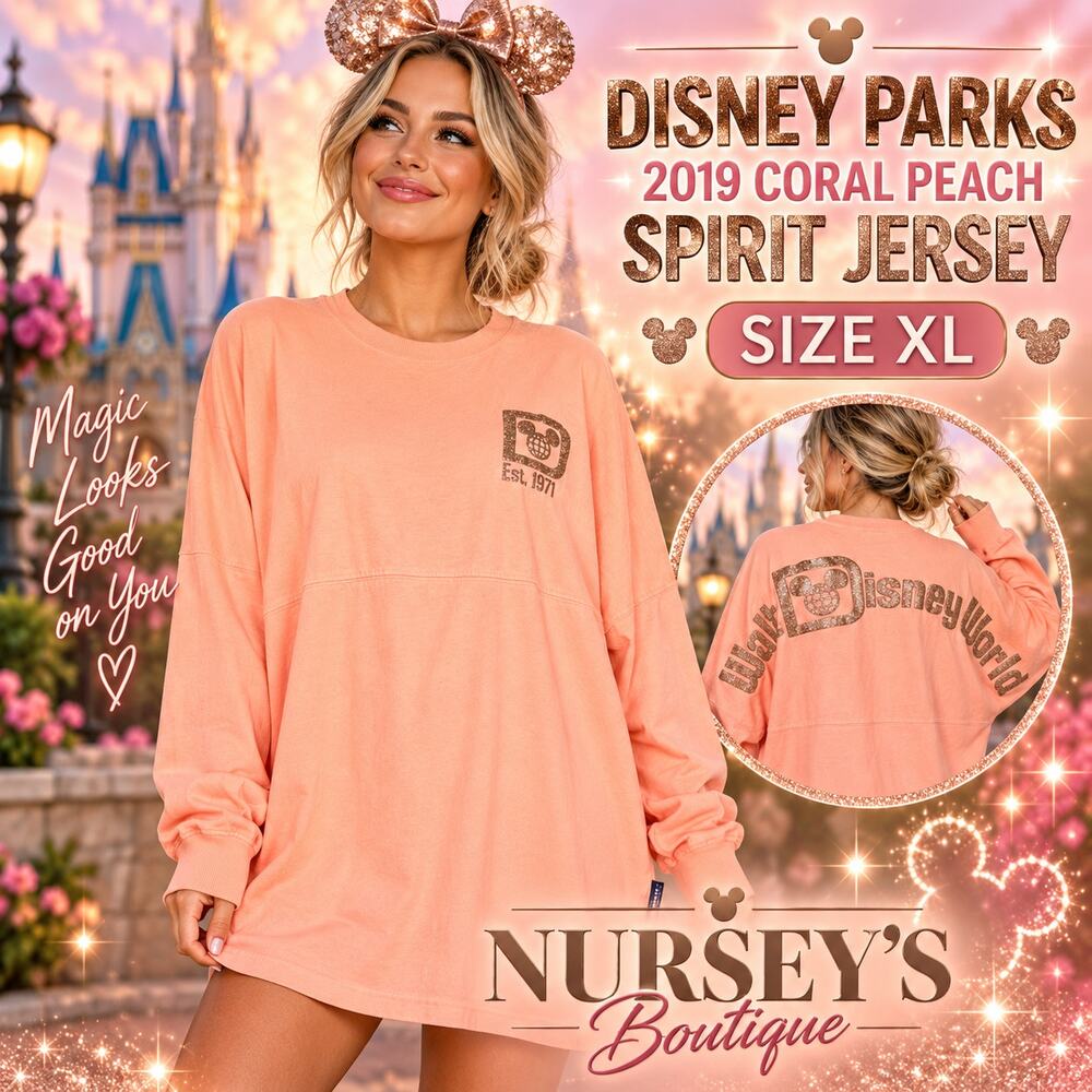 Disney Parks Spirit Jersey XL Coral Rose Gold Glitter Walt Disney World